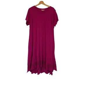 LOGO Fuchsia Pink Embroidered Lace Trim Midi Shift Dress Women's Size 1X